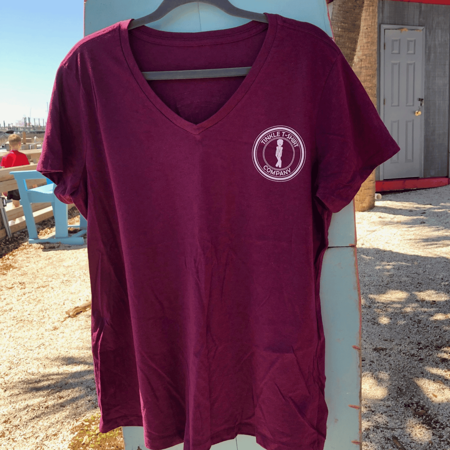 "Ocean Tinkler Myrtle Beach" Ladies V Neck (Burgundy)