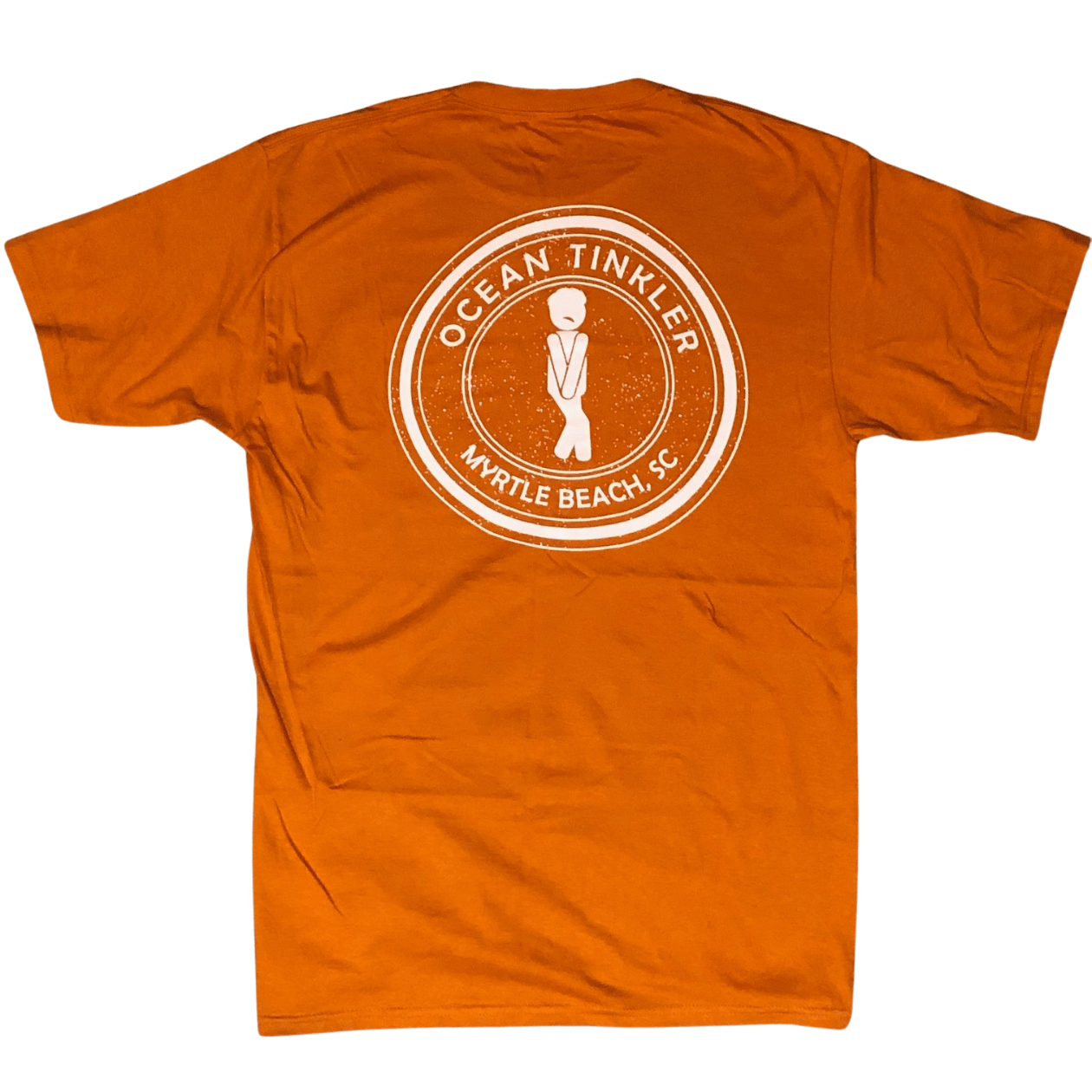 Back of Ocean Tinkler T-Shirt with large circular Ocean Tinkler Myrtle Beach design