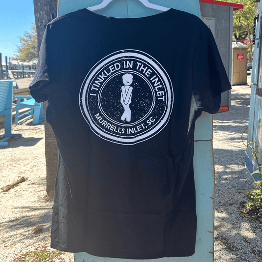 "I Tinkled In The Inlet" Ladies V-Neck Black T-Shirt