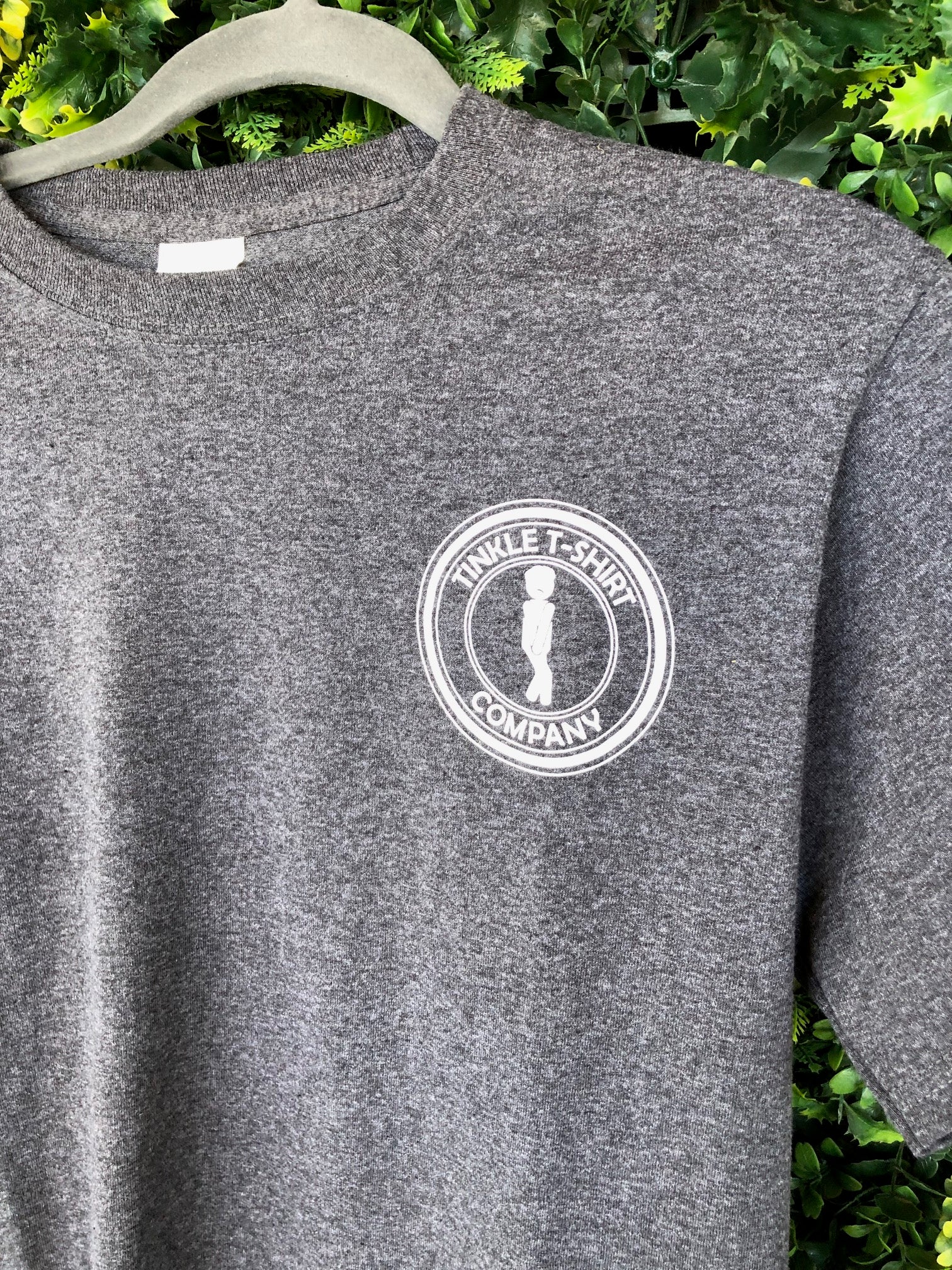 front of grey heather t-shirt with I Tinkled in the Inlet Murrells Inlet SC design