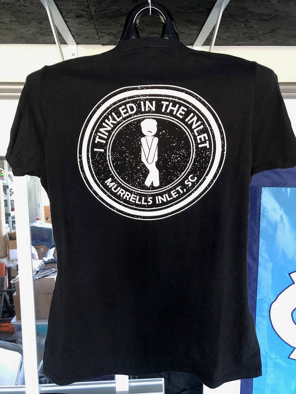 "I Tinkled In The Inlet" Ladies V-Neck Black T-Shirt