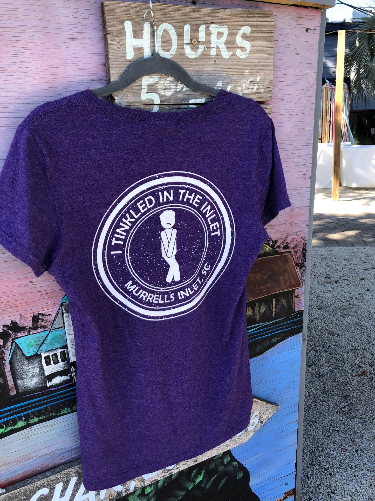 "I Tinkled In The Inlet" Ladies Purple V-Neck | Murrells Inlet