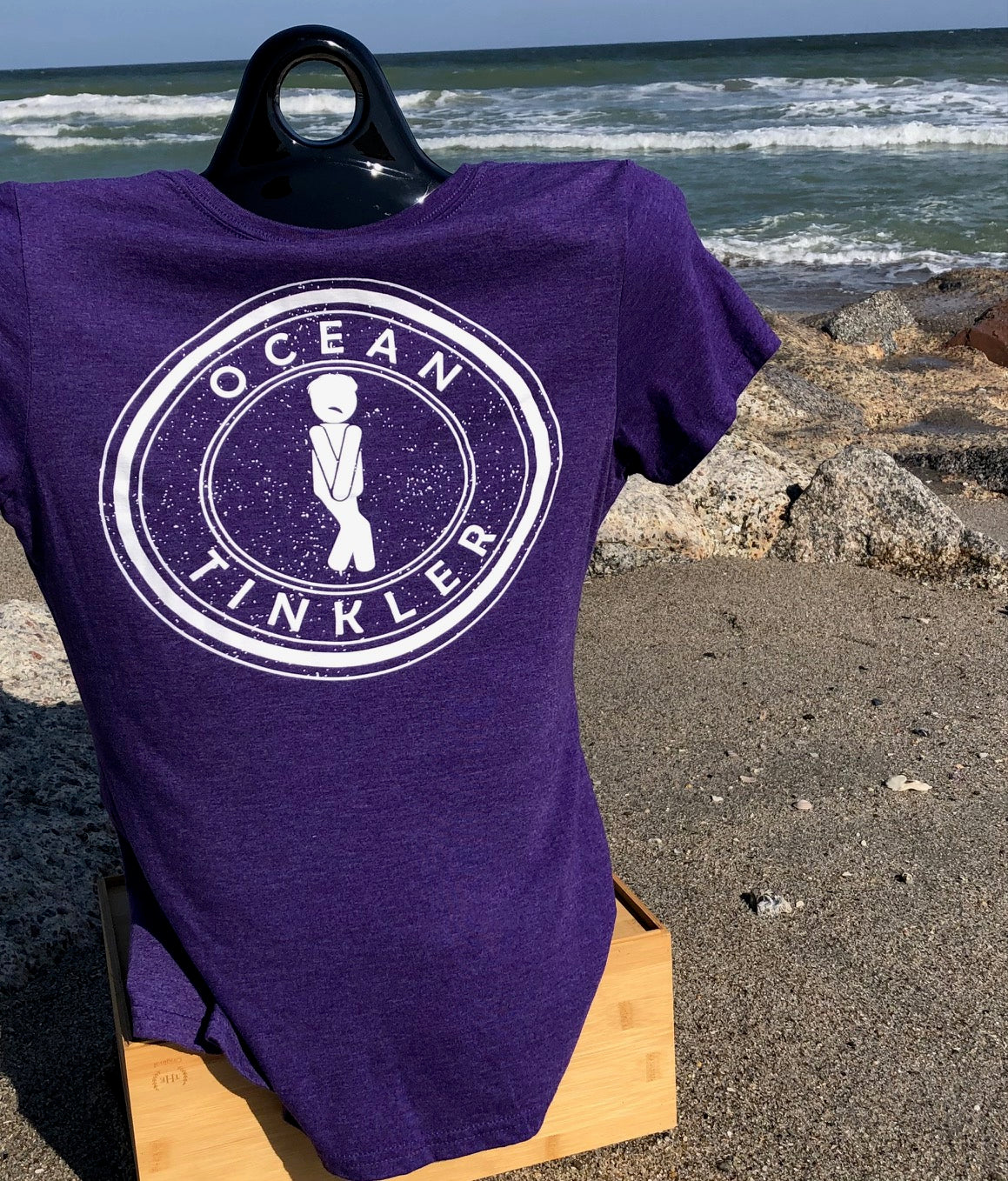 ocean tinkler womens v neck at the beach back of shirt