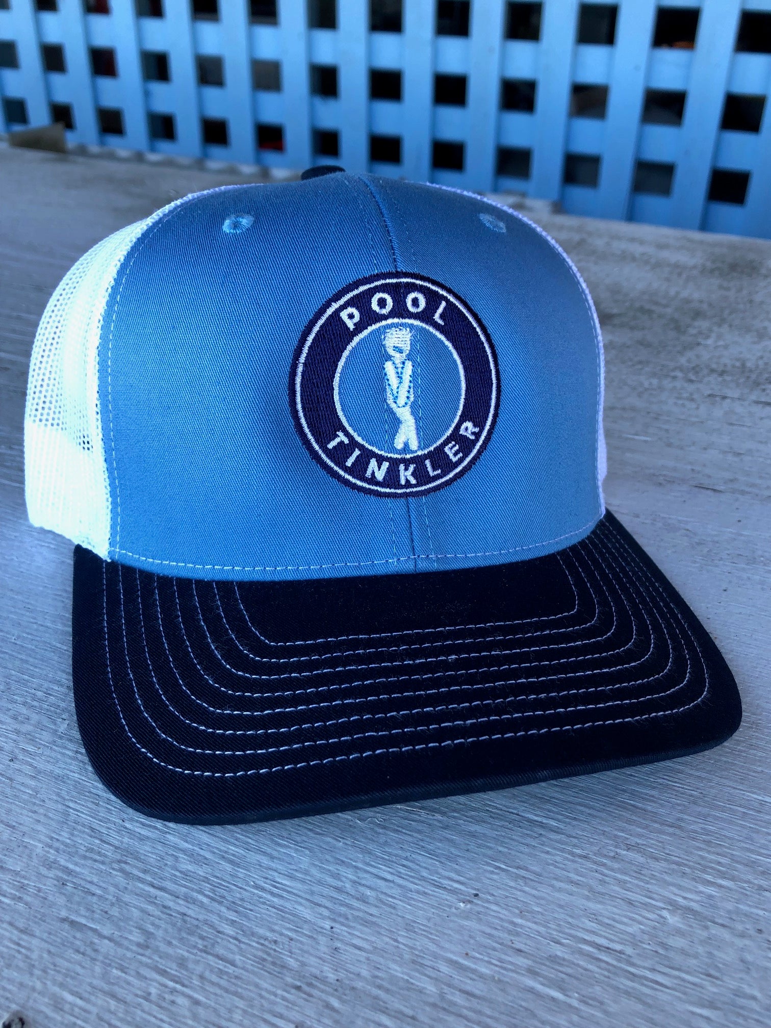 light blue and dark blue pool tinkler hat
