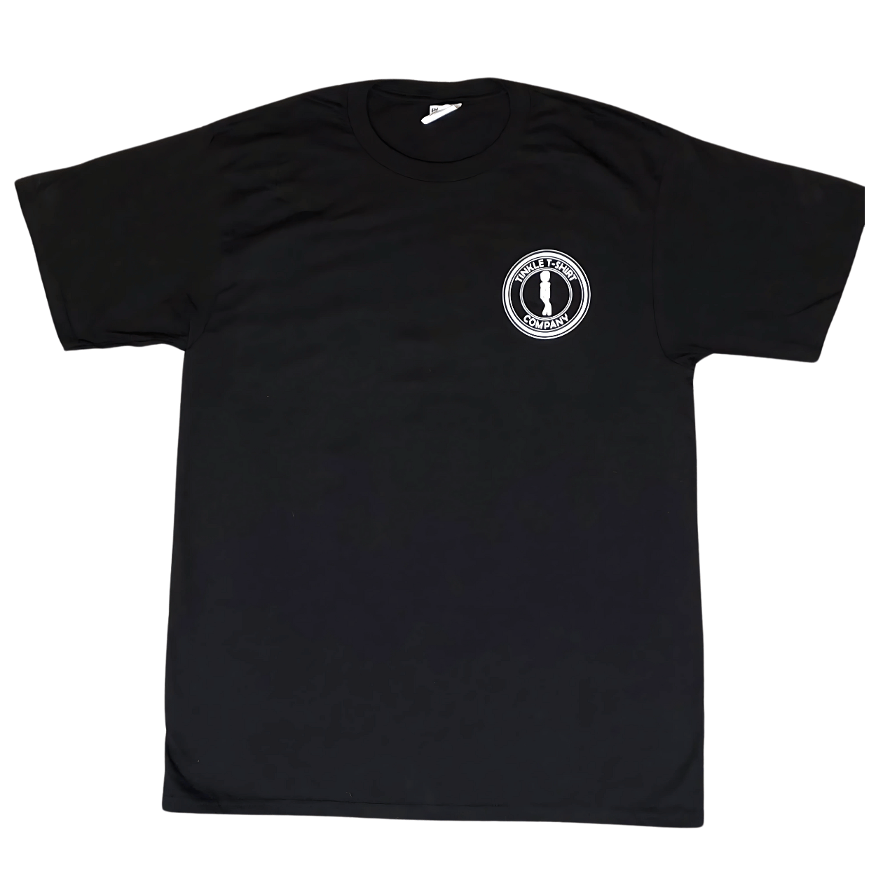 Front of black Day Drinker Tinkler T-Shirt with small Tinkle Tee logo on chest