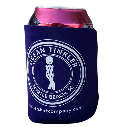 Ocean Tinkler koozie with white logo – Myrtle Beach, SC purple heather